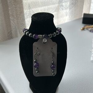 Genuine handmade Hematite and Amethyst bracelet and earrings